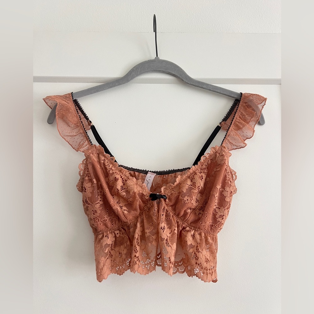 Urban Outfitters Ruffled Lace Bralette in Coral